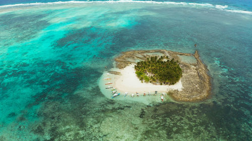 Tropical island in the ocean with palm trees on white sand beach. guyam island, philippines, siargao