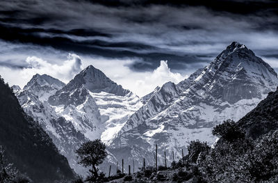 Scenic view of snowcapped mountains against sky