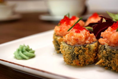 Close-up of served food in plate