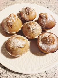High angle view of dessert on table