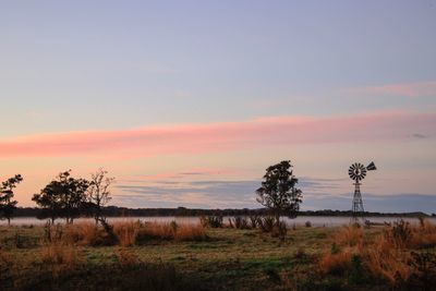 Scenic view of field against sky during sunset