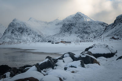 Scenic view of snowcapped mountains against sky