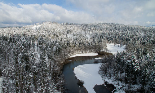 Scenic view of river against sky during winter