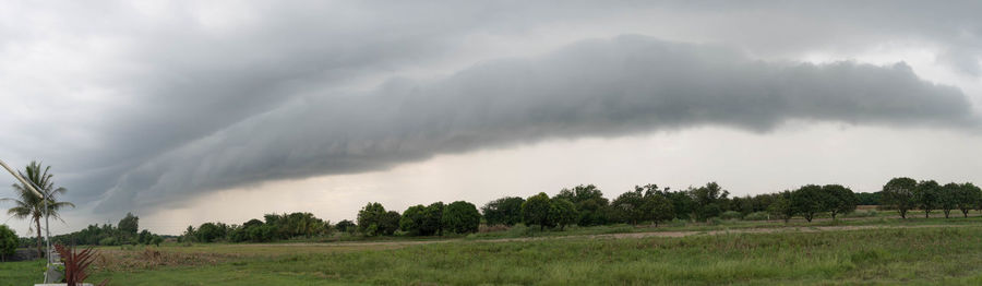 Panoramic view of field against cloudy sky