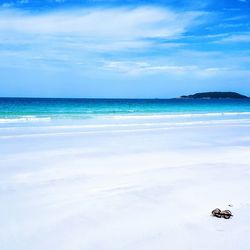 Scenic view of beach against cloudy sky
