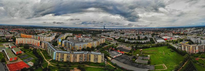 High angle view of townscape against sky
