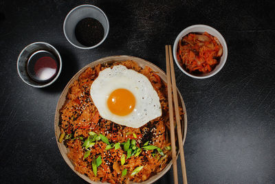 Directly above shot of breakfast served on table