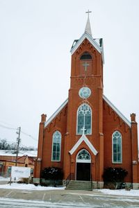 Low angle view of church against clear sky