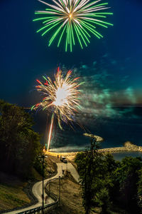 Firework display at night