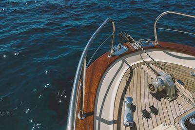 High angle view of sailboat sailing on sea