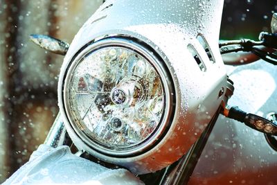 Close-up of a wet bmw motorcycle