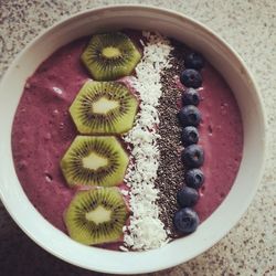 High angle view of breakfast in bowl on table