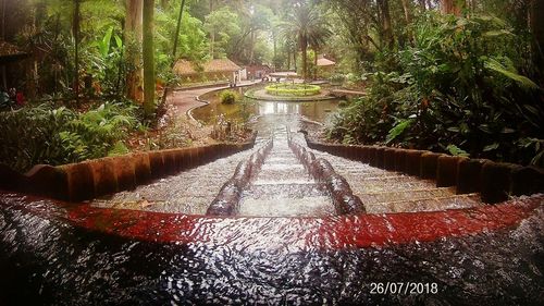 View of fountain in garden