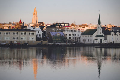 Reflection of buildings in city