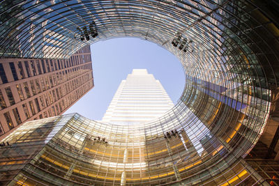 Low angle view of modern buildings against clear sky