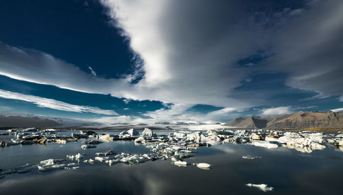 Scenic view of snowcapped mountains against sky