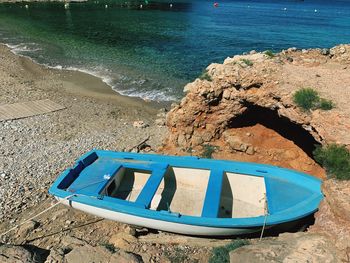 High angle view of rocks on beach