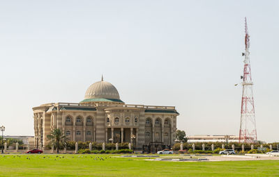 Low angle view of historic building against clear sky