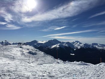 Scenic view of snowcapped mountains against sky