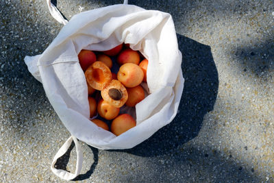 High angle view of fruits in basket