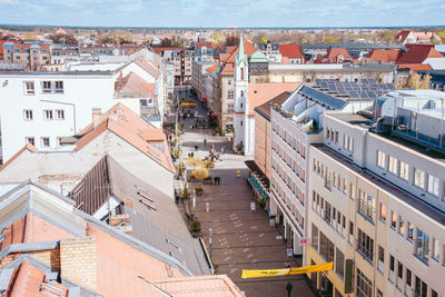 High angle view of buildings in city