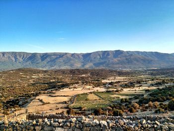 Scenic view of landscape against clear blue sky