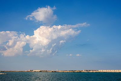 Scenic view of sea against blue sky