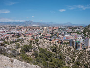 High angle view of townscape against sky