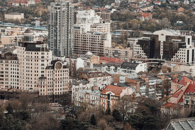 High angle view of buildings in city