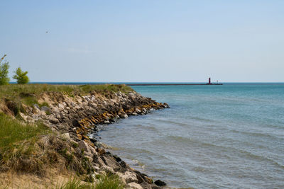 Scenic view of sea against clear sky