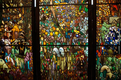 Close-up of multi colored glass window of building, sagrada familia, barcelona 