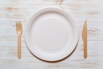 High angle view of empty plate on table