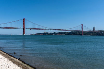 View of suspension bridge against clear sky