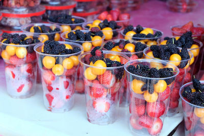 High angle view of fruits for sale