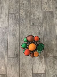 Directly above shot of multi colored candies on table