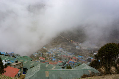 High angle view of buildings in city