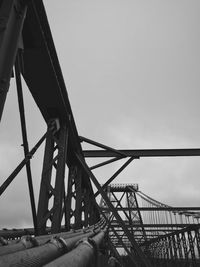 Low angle view of suspension bridge against clear sky