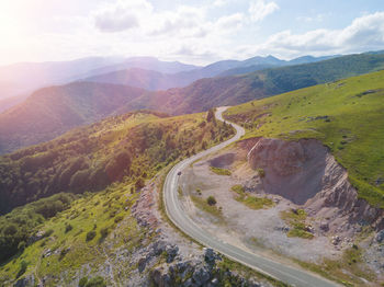 High angle view of mountain road against sky