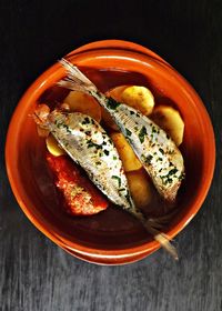 Directly above shot of food in bowl on table