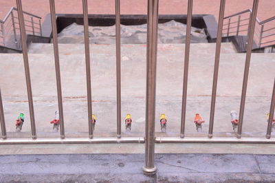 High angle view of railing by building