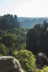 Rock formations on landscape against sky