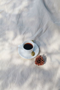 High angle view of coffee on table