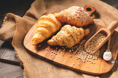 High angle view of breakfast on table