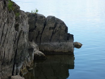 Rock formation by lake