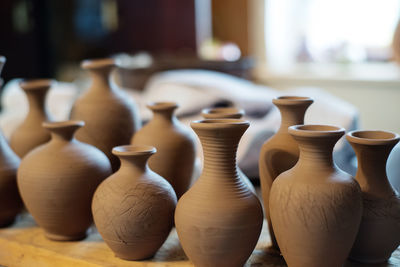 Close-up of pots at workshop