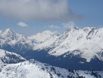 Scenic view of snowcapped mountains against sky