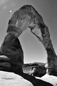 Rock formations on snow covered landscape