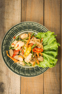 High angle view of salad in plate on table