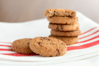 Close-up of cookies in plate on table