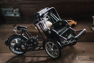 Close-up of bicycles on street